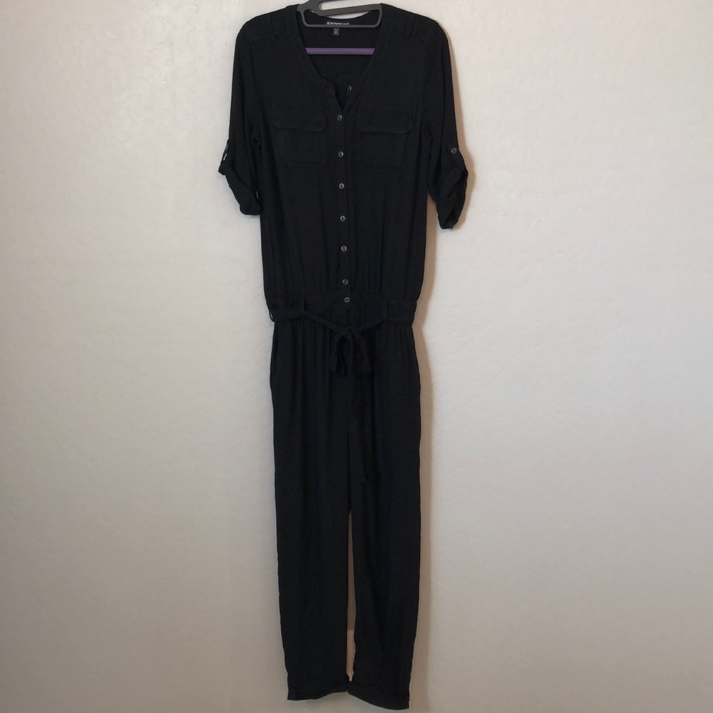 Express Black Drop Waist Button Down Jumpsuit Xs - image 1